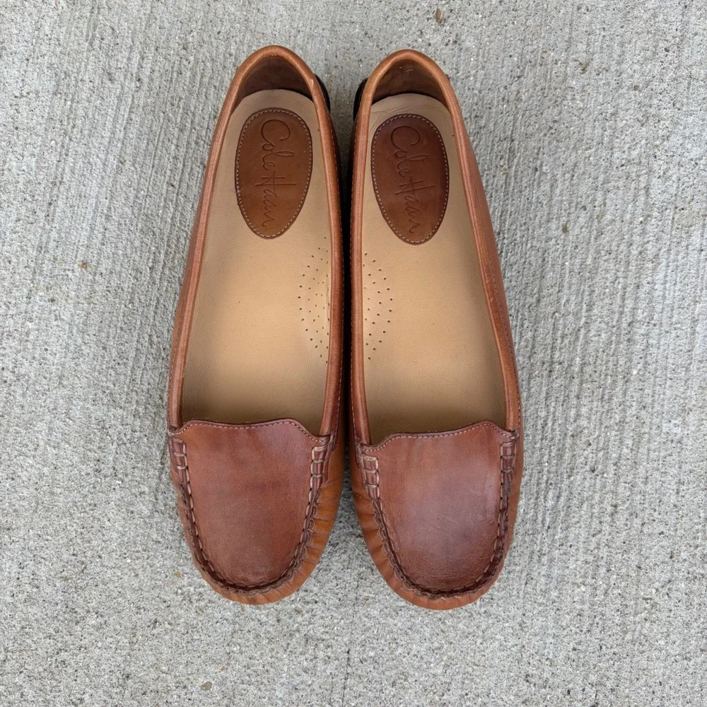 Cole Haan Air Grant Tan Leather Driving Loafers Moc Toe Flats D31839 Mens 7.5D